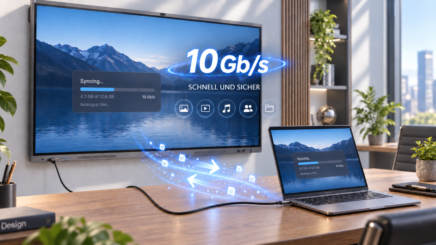 Avtek C-Fiber - Laptop mit einem interaktiven Display verbunden