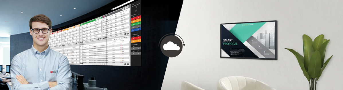Pracownik firmy LG zdalnie monitoruje ekran z serii SM5J zainstalowany gdzieś indziej.