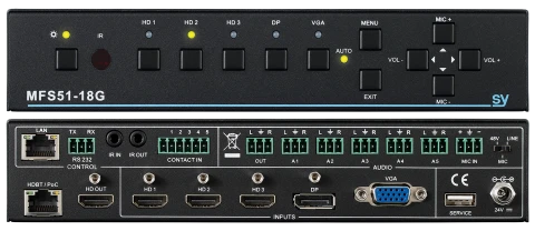 Switch prezentacyjny SY MFS51-18G wieloformatowy 5x2 + odbiornik HDBaseT